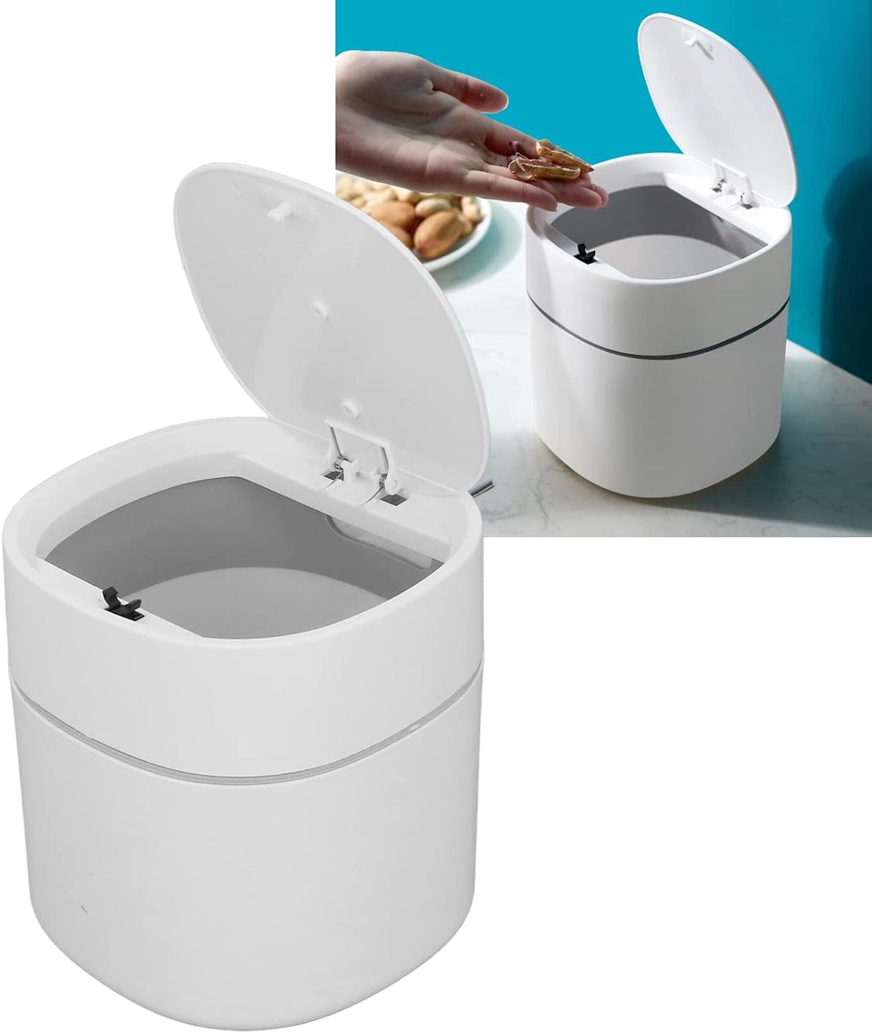Prullenbak - Mini prullenbakje - Tafelafvalemmer - Klein Afvalbakje tafelafvalbakje - tafelafvalbakje met deksel - Aanrecht - Afvalemmers - Kunststof - wit - 13.5*13.5*14cm - tafelvuilnisemmer met deksel - zonder Afvalzak