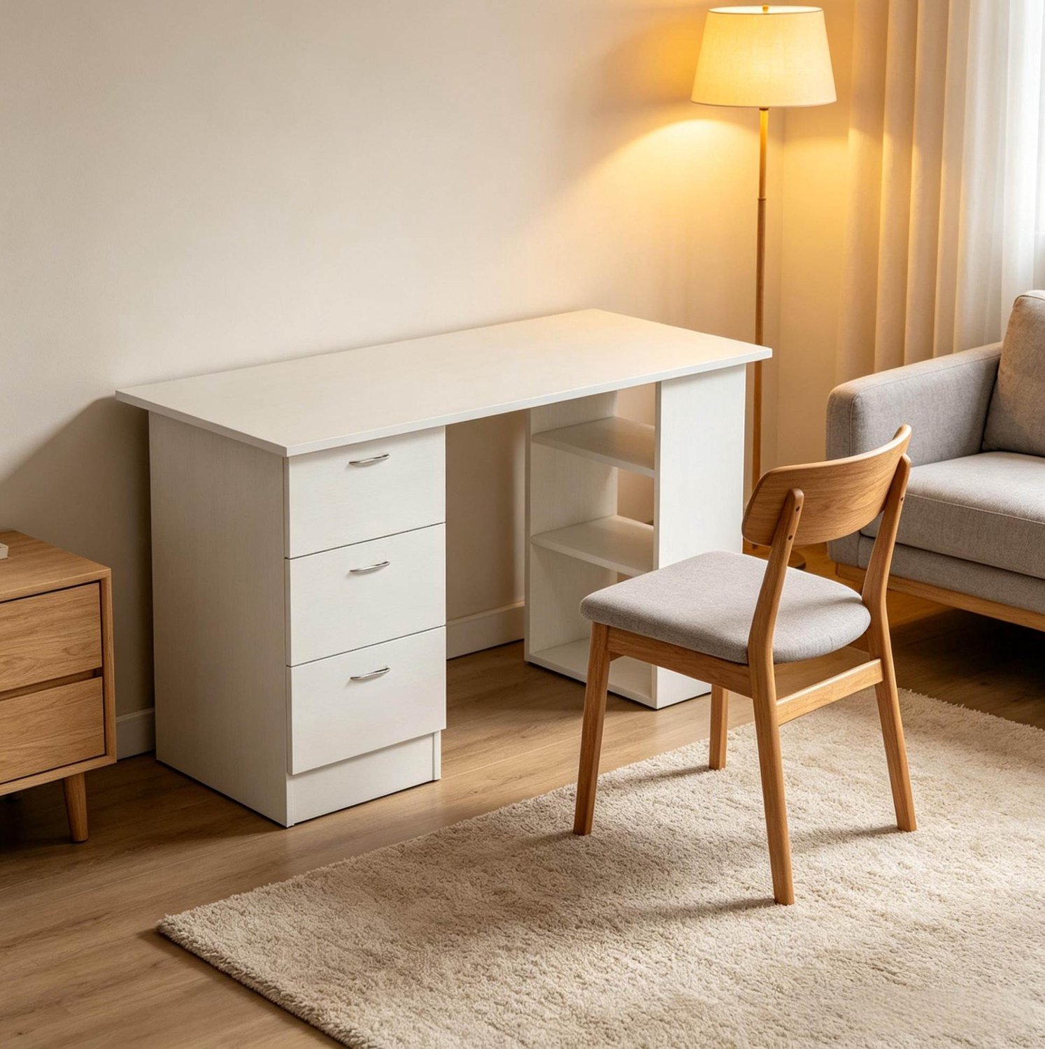 CHICFURN Bureau - Opbergruimte - 3 lades en 3 open vakken - Wit
