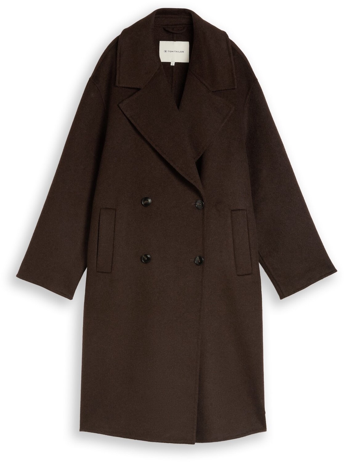 Tom Tailor - Wollen jas met losse pasvorm - Maat M - java dark brown
