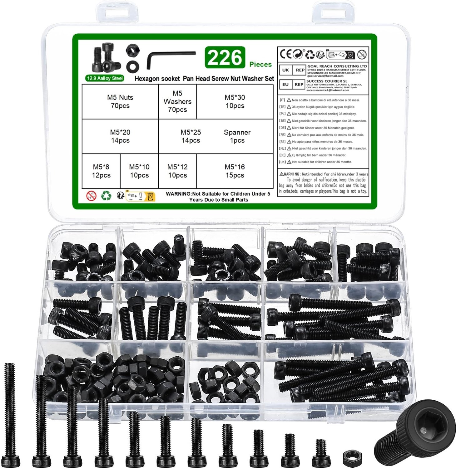 M5 Allen Schroeven en Moeren Set, 164 Stuks