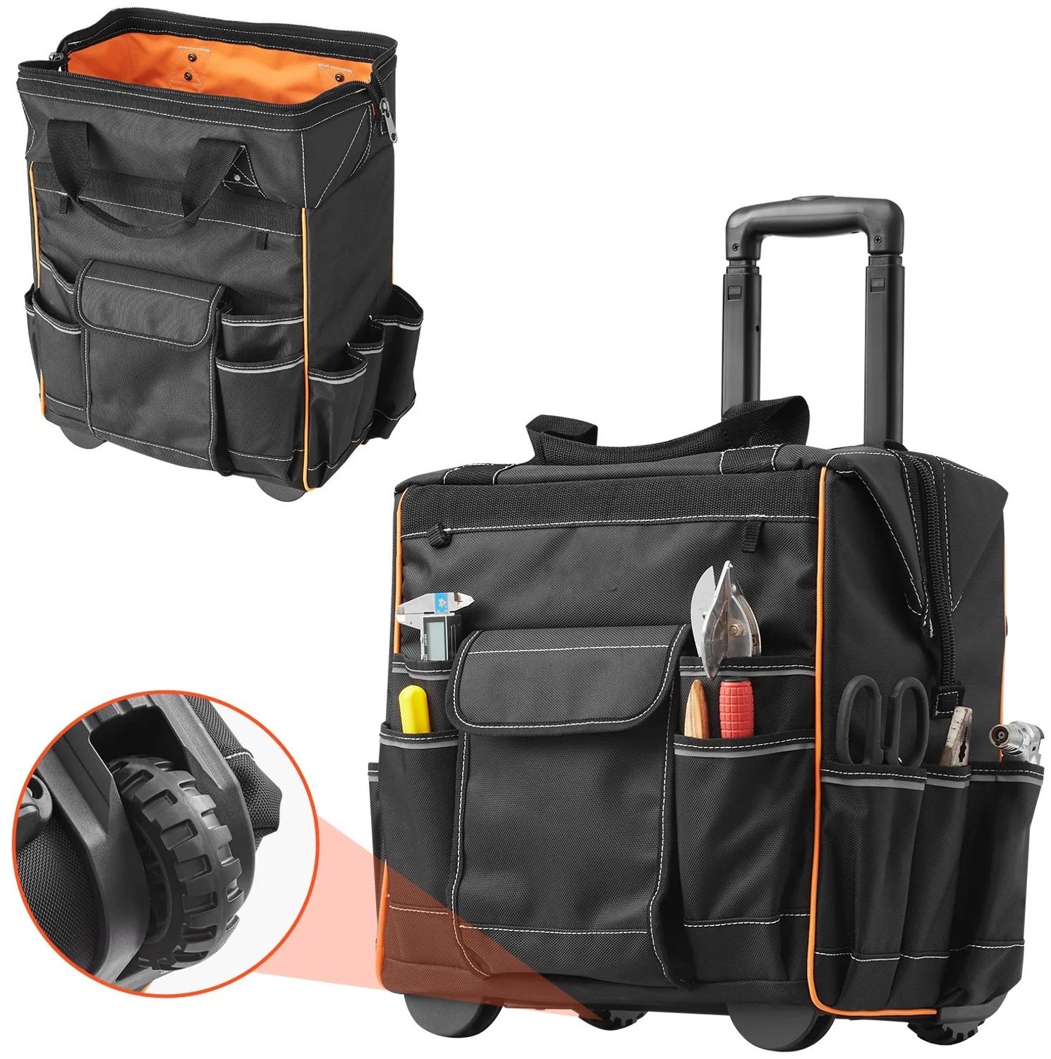 Atlasyx gereedschapstas - Gereedschapstrolley - Gereedschap opbergen - Gereedschapstas met wielen - 25 vakken - 39x29x42cm - Zwart