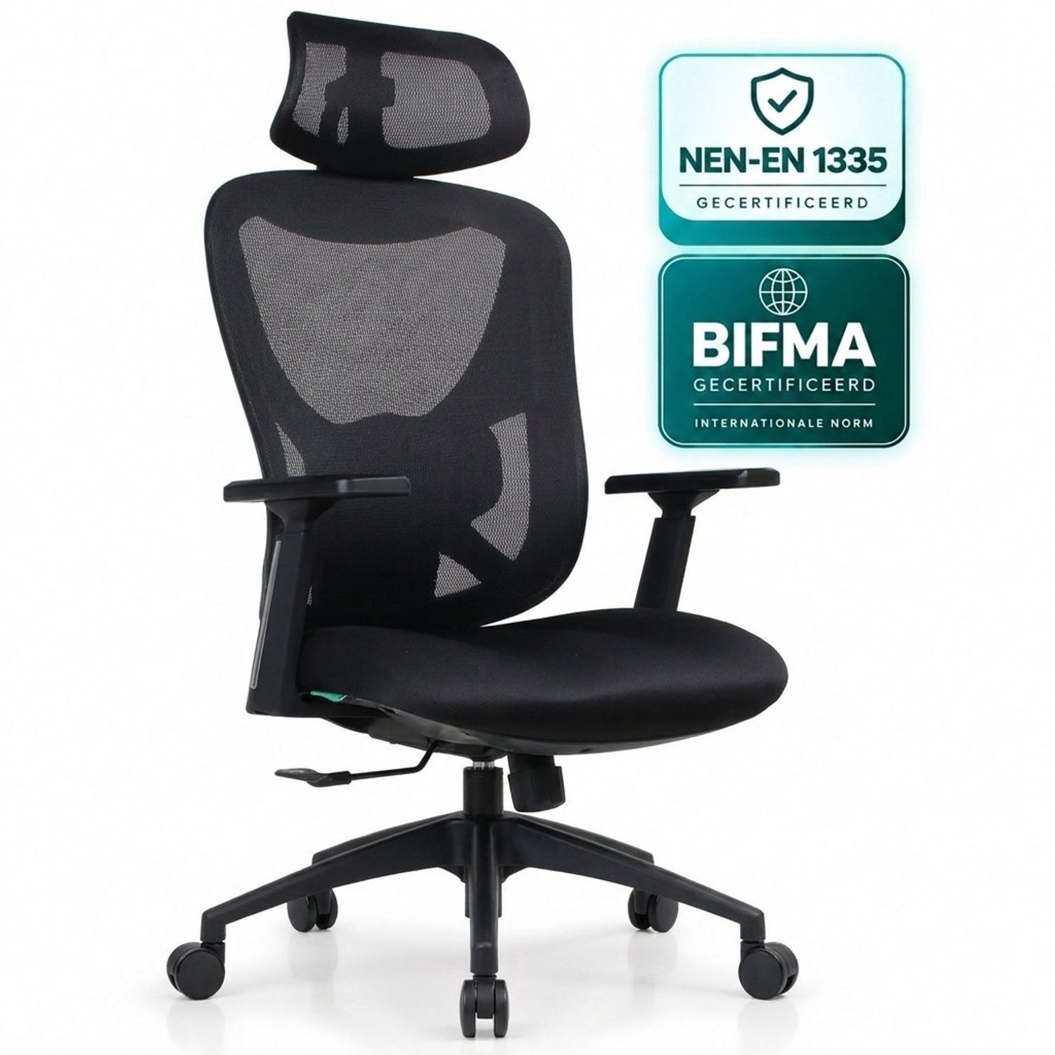 OfficeSense OS90 Ergonomische Bureaustoel 3D Hoofdsteun & Armleuningen - Bureaustoelen voor Volwassenen Zwart