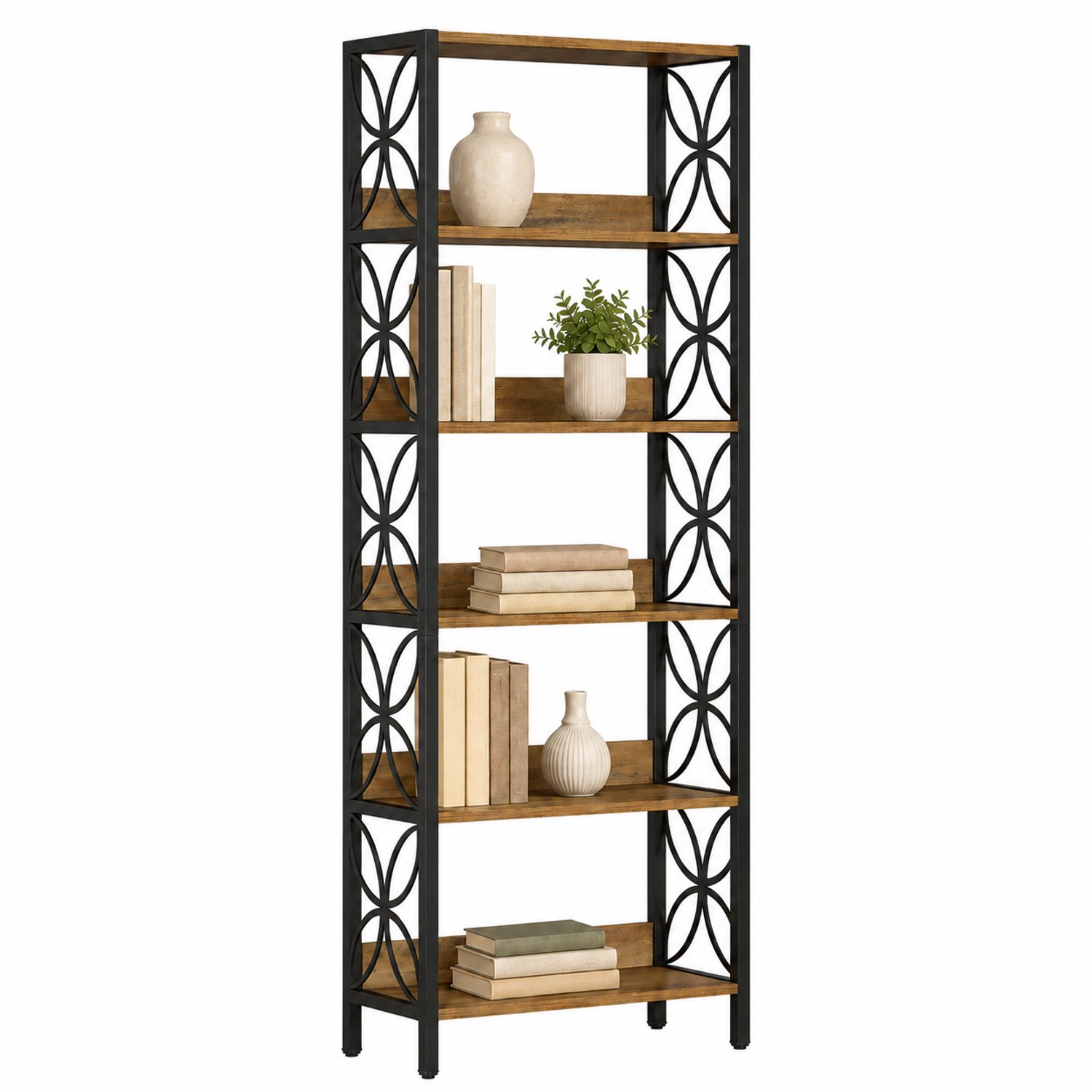 DMG Supply Boekenkast - 6 Niveaus met Achterranden - 60 x 28 x 180 cm - Bruin/Zwart - Metaal