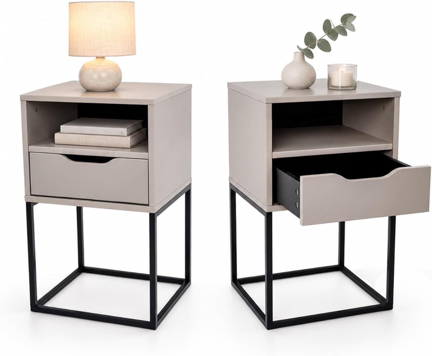 KLS® Nachtkastje - Nachtkastje Hout - Nachtkastje Lamp - Beige - 38cm x 36cm x 63cm