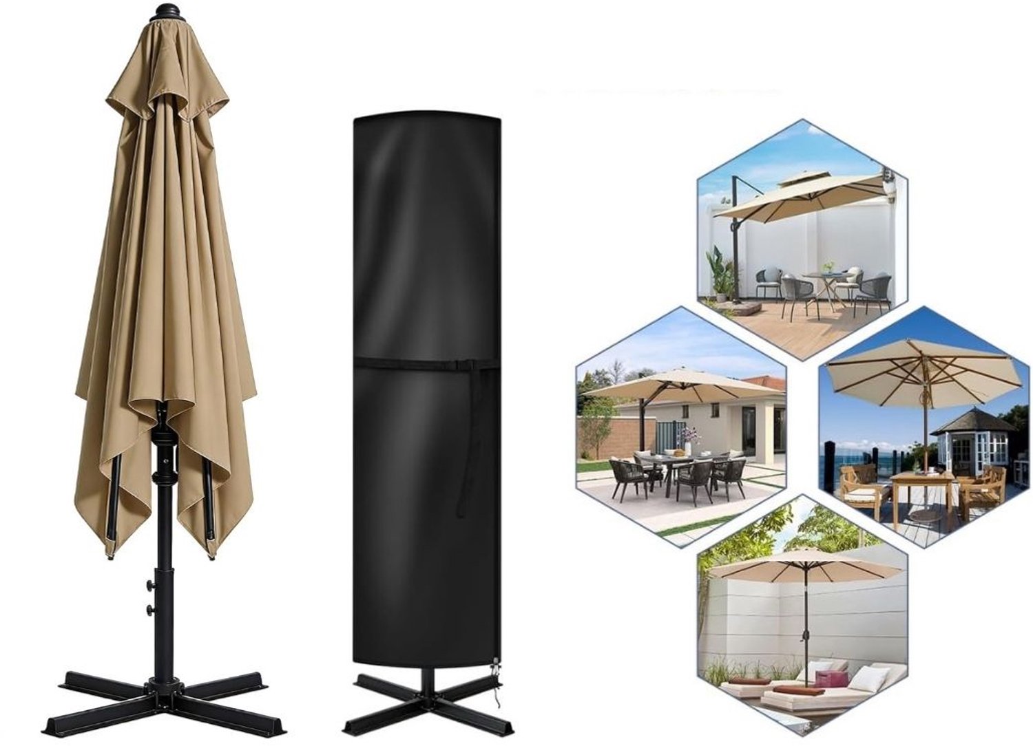 Zolvano® Parasolhoes voor Zweefparasol - Parasol hoes Staande Parasol-Zwart
