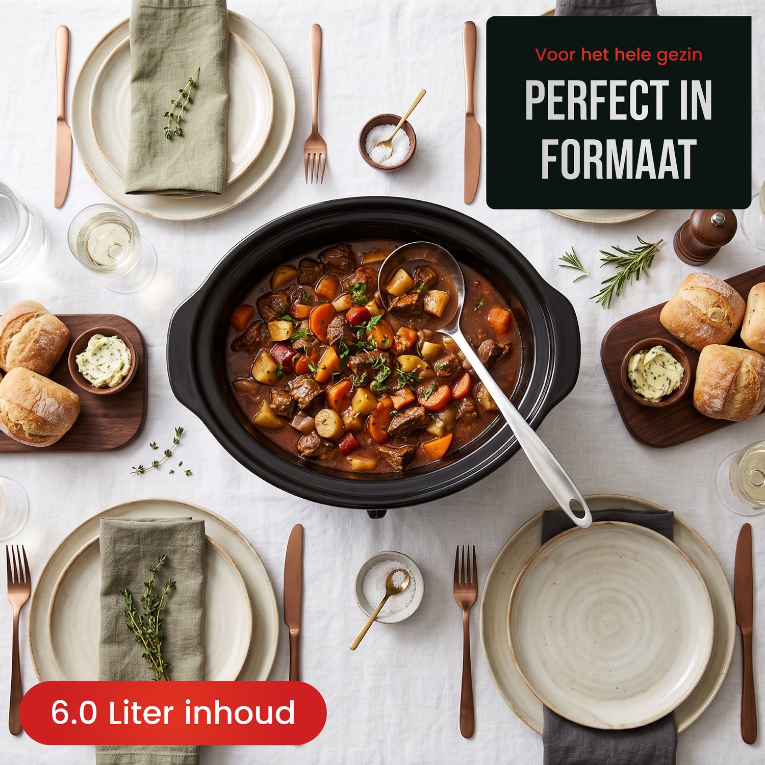 DistinQ Digitale Slowcooker 6 liter met Timer – Keramische binnenpan - Timerfunctie - Warmhoudfunctie – foto 3