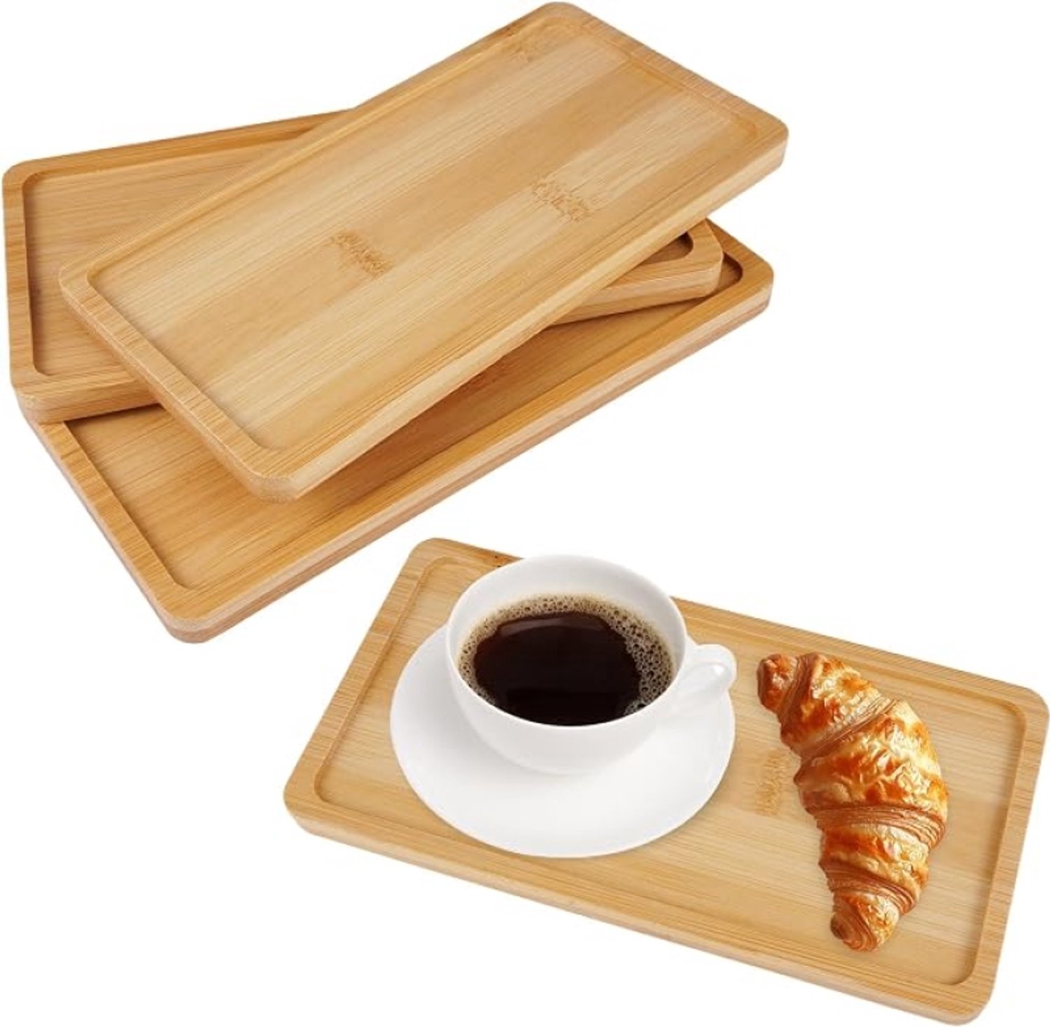 4 Stuks Klein Bamboe Dienblad 17,5 × 8,8 cm – Decoratief Dienblad met Verhoogde Rand en Handvat