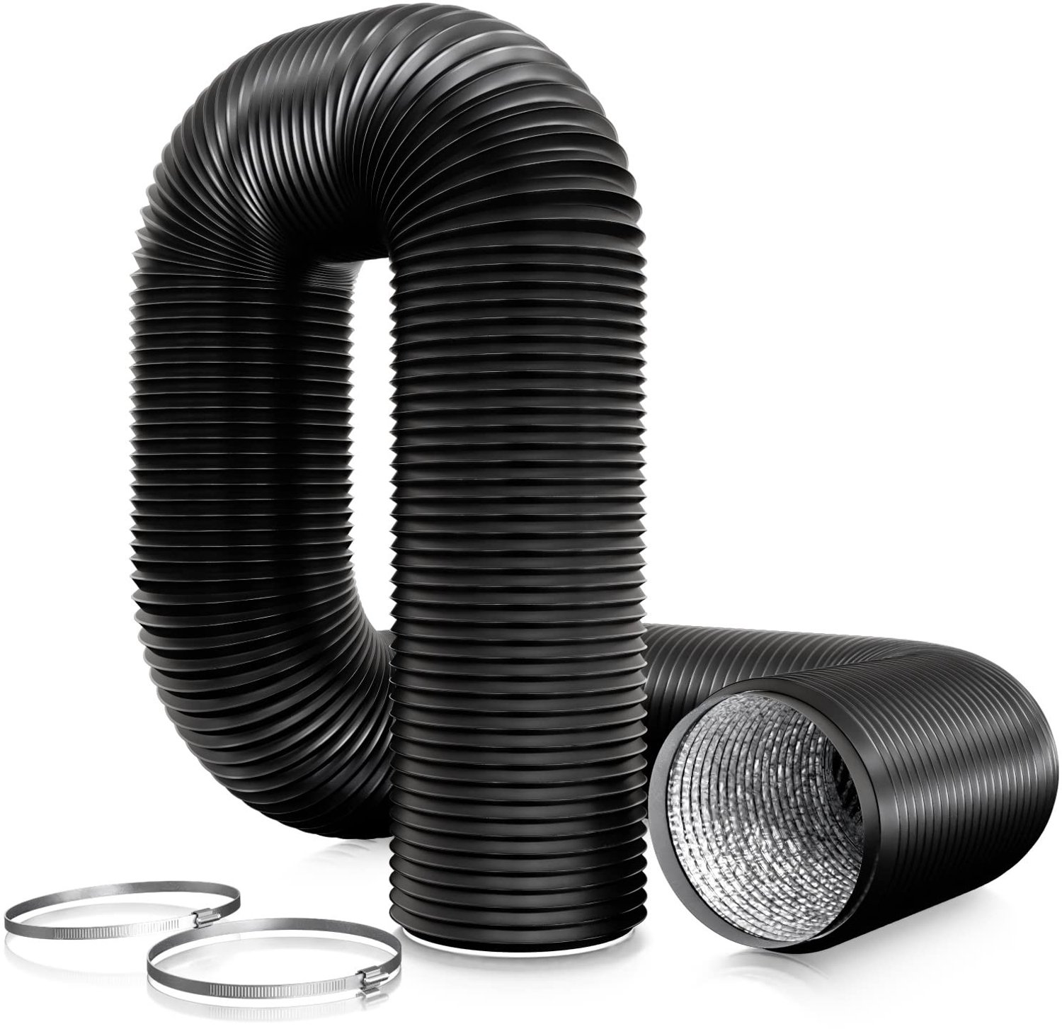 Aluminium PVC Ventilatie Duct met 2 Klemmen - 100mm Flexibele Luchtpijp 3m voor Wasdroger