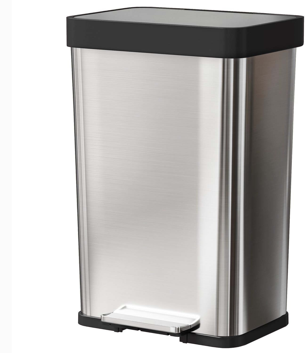 Prullenbak van 60 liter, 44×36×66,5 cm, zilverkleurig, metaal, deksel met voetbediening, keukenprullenbak, badkamerprullenbak, stabiel en duurzaam, gemakkelijk schoon te maken, geschikt voor keukens, kantoren en woonkamers
