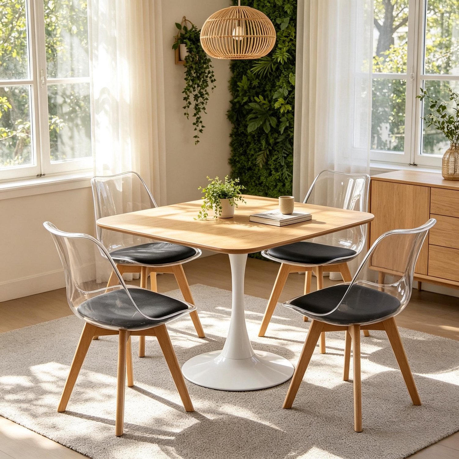 Clruro Eetkamerstoelen - Hoogte 83 cm - Set van 4 - Gestoffeerd - Kunstleer/PP/Massief Hout Zwart