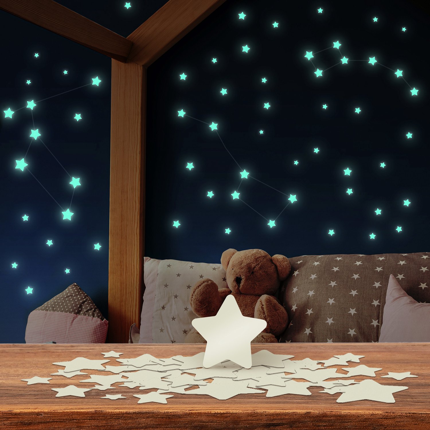 LILIMAUS Glow in the dark sterren - 100 stuks - zelfklevend - groen