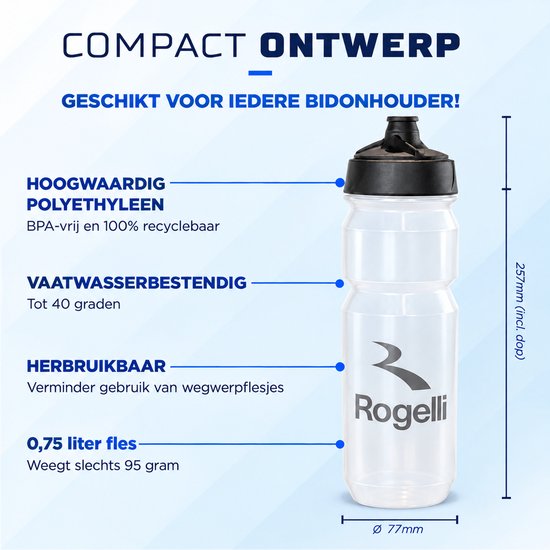 Rogelli Sportbidon 750ml Fietsbidon - Drinkfles BPA vrij - Transparant — afbeelding 2