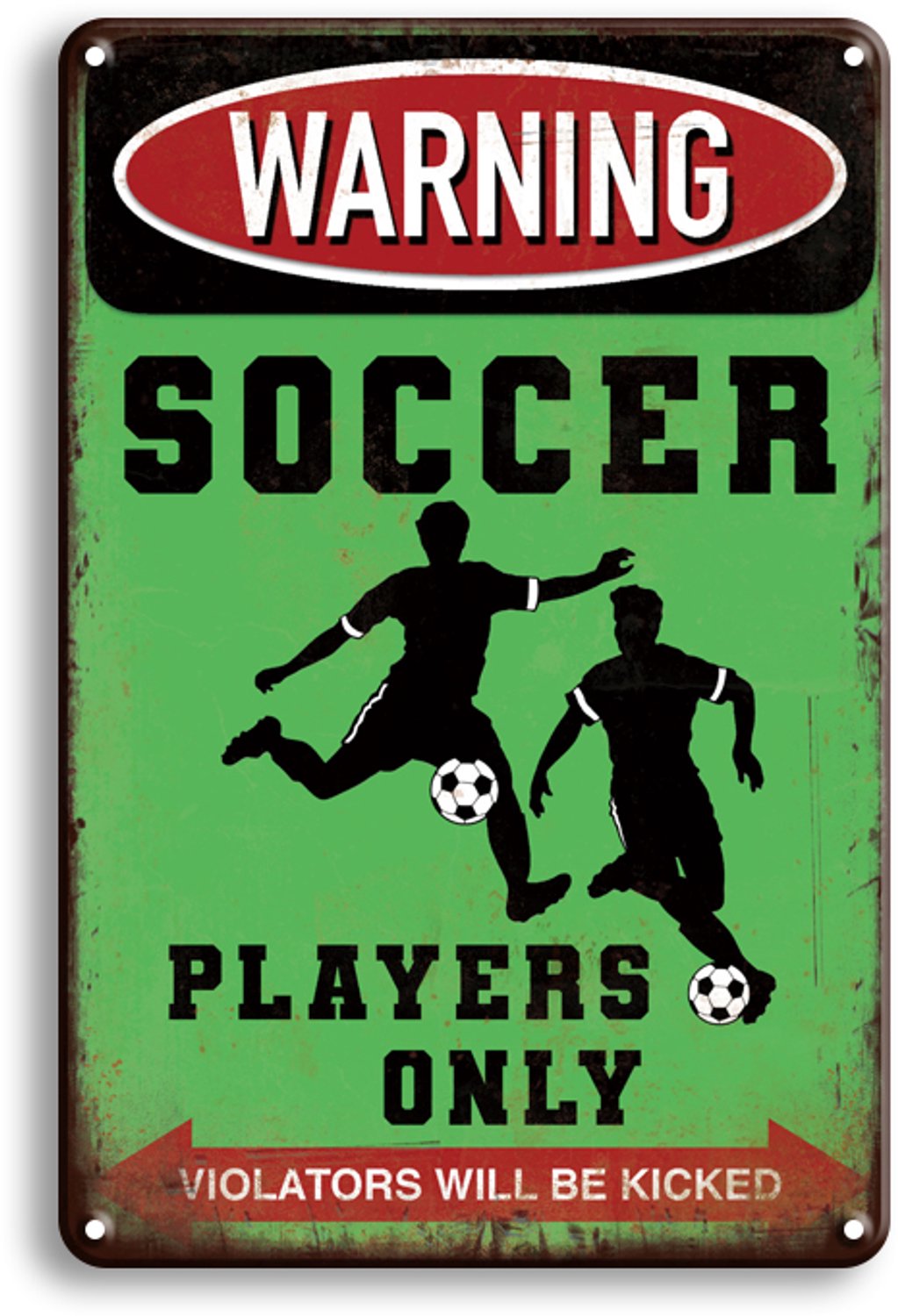 Voetbal Metalen Wandbord 30x20cm – Warning Soccer Players Only – Voetbal Tekstbord – Sport Wanddecoratie – Mancave Decoratie
