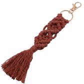 Roestrode handgemaakte sleutelhanger van touw met kwast – sleutelhanger voor dames en heren – macramé keychain met roest rood hanger, goudkleurige ring en karabijnsluiting