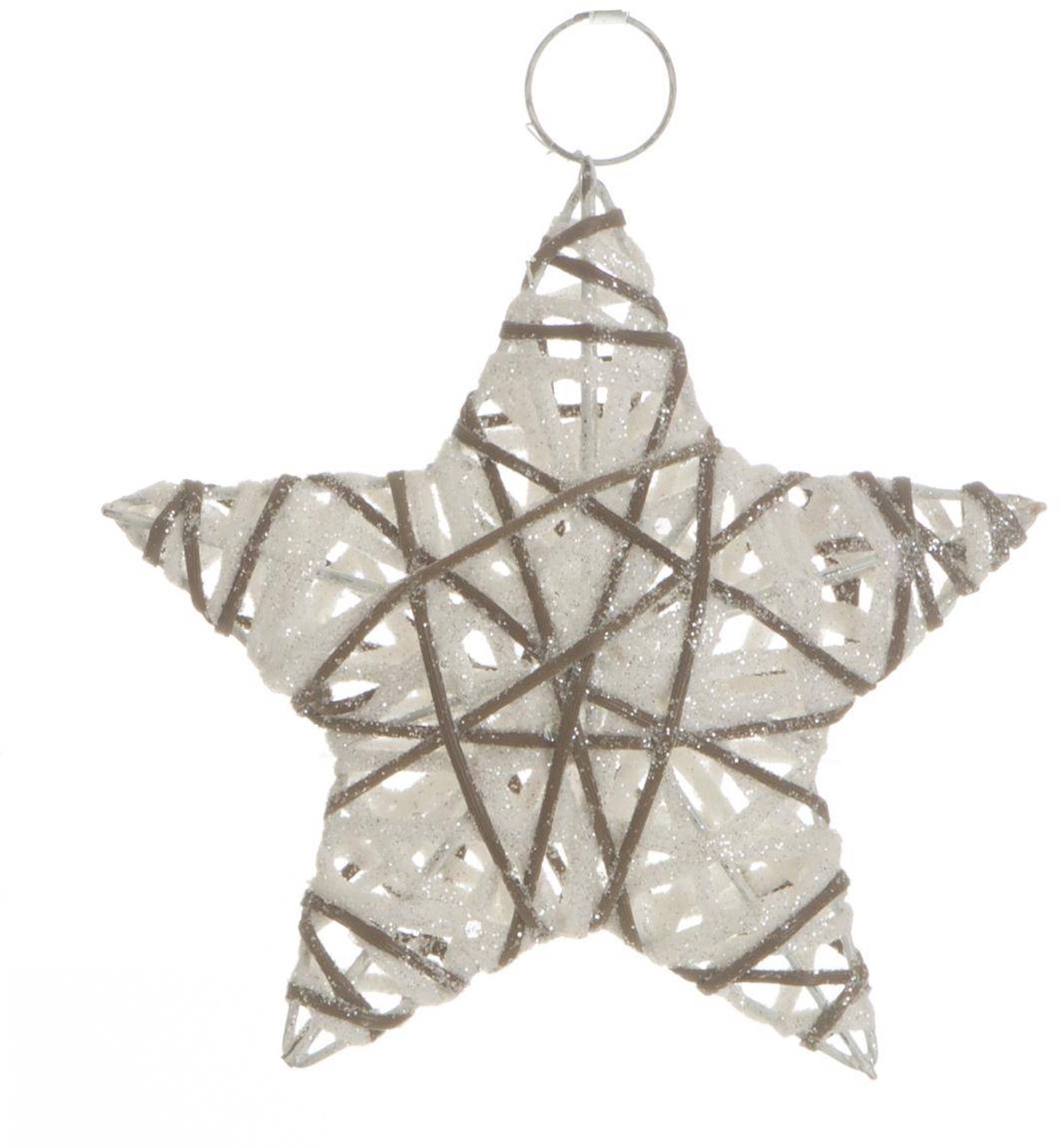 Feeric lights & Christmas Stervormige dennenboomversiering van rotan met glitters, klein model Blanc