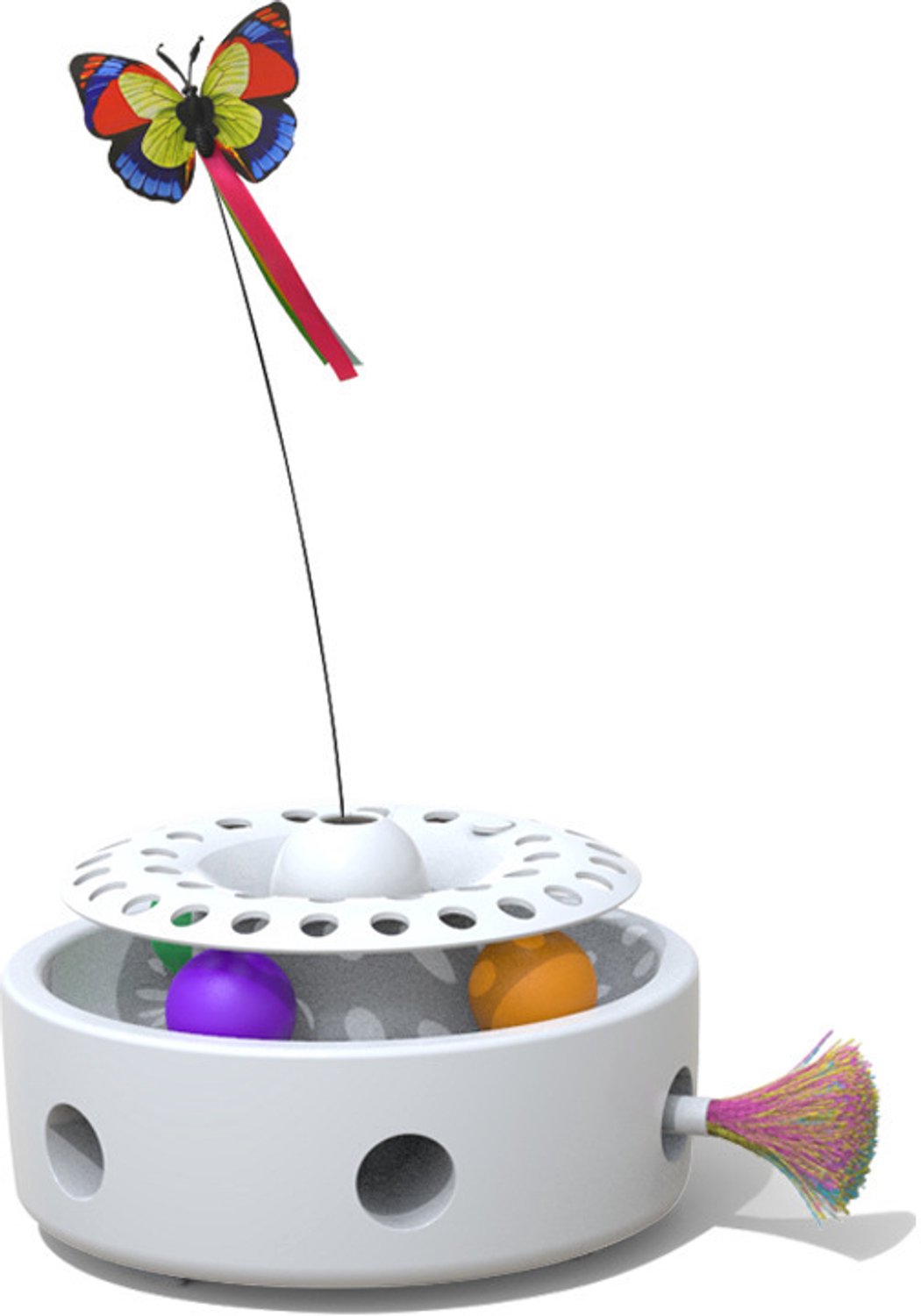 Interactief 3-in-1 kattenspeelgoed – Elektrisch – Vlinder, veer & bal – Interactief kattenspeelgoed voor binnen – Gaat verveling bij katten tegen – Wit
