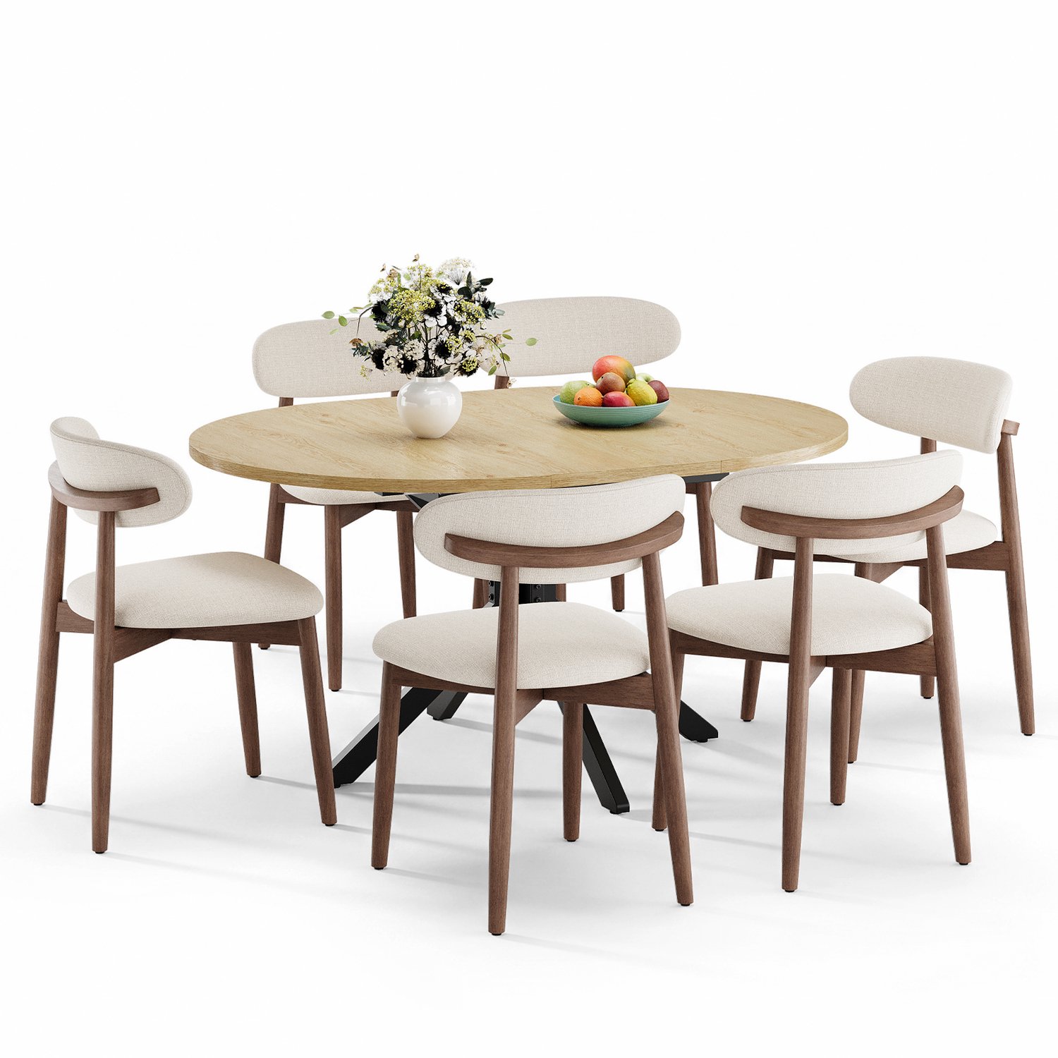 COLAMY Uitschuifbare Eettafel voor 6 Personen – Metalen Poten – Soepele Uitschuifbare Glijrail – Tafelblad 110-150 cm – Licht Naturel