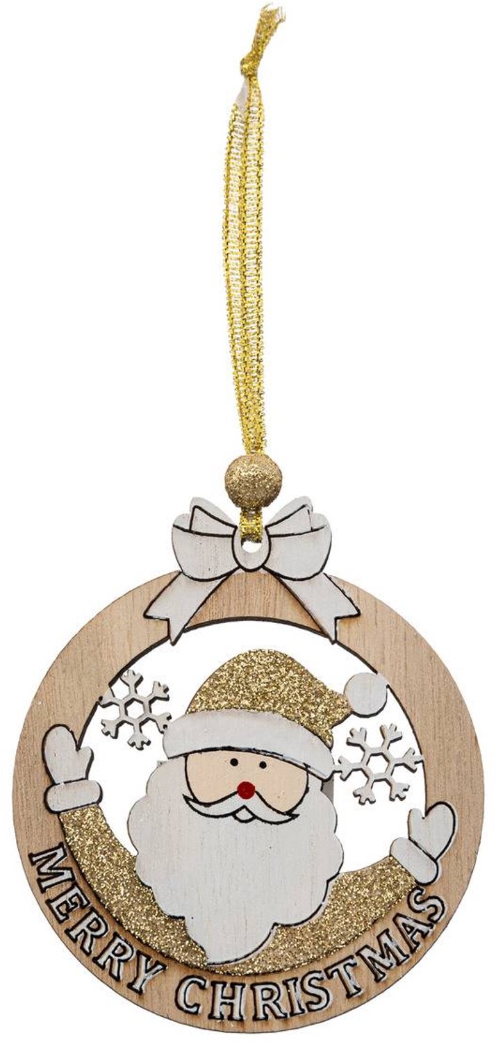 Feeric lights & Christmas Ronde houten kerstmanversiering, goudkleurig, 10 cm Doré