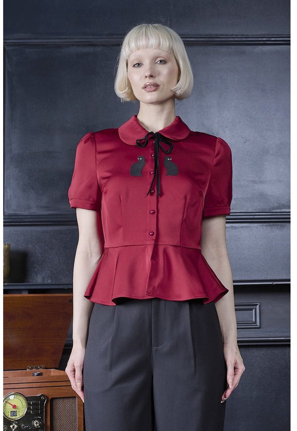 Banned - Prue Cats Blouse - L - Bordeaux rood