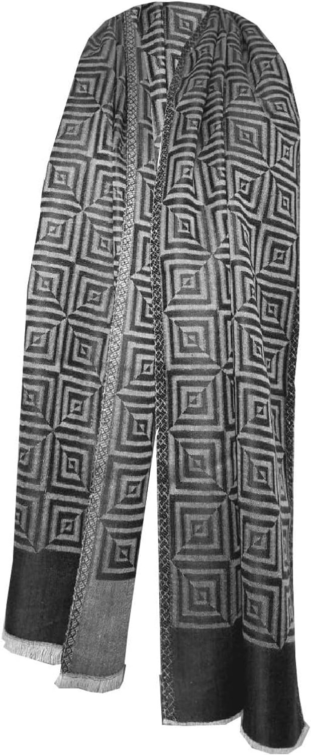 Luxe Sjaal Heren - 50% Cashmere, 50% Zijde, Jacquard, Grijs/Zwart