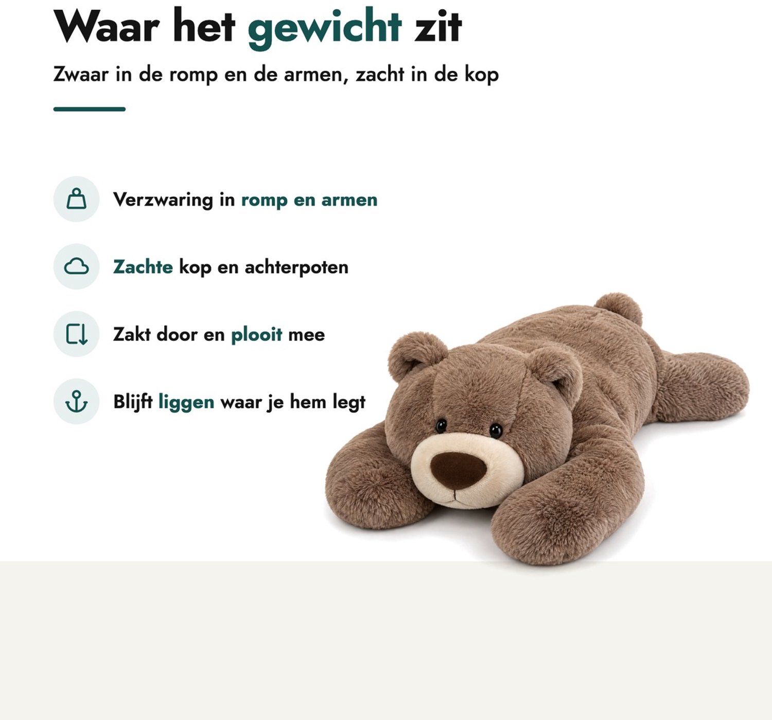 Verzwaringsknuffel Beer – Verzwaarde Zware Knuffel met Gewicht 1.5kg – Sensorische Knuffel – Anxiety Knuffel voor Volwassenen & Kinderen — afbeelding 7