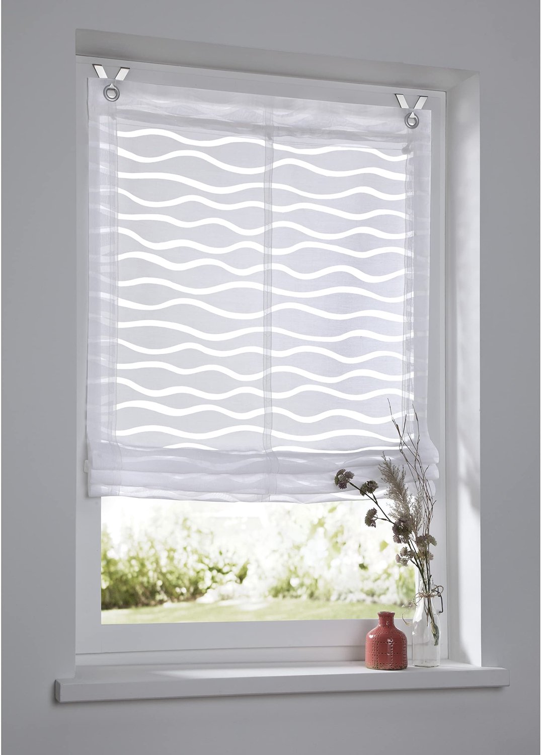 Witte Roman Blind Enya met Golfpatroon - 100 x 140 cm