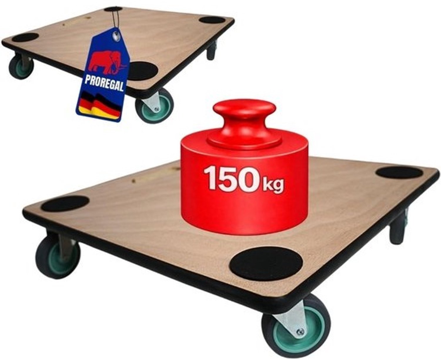 Transportroller met wielen - Verhuisroller voor meubels - Zware spullen verplaatsen - 360 graden draaibaar - 50x50 cm 150 kg - Houtkleur