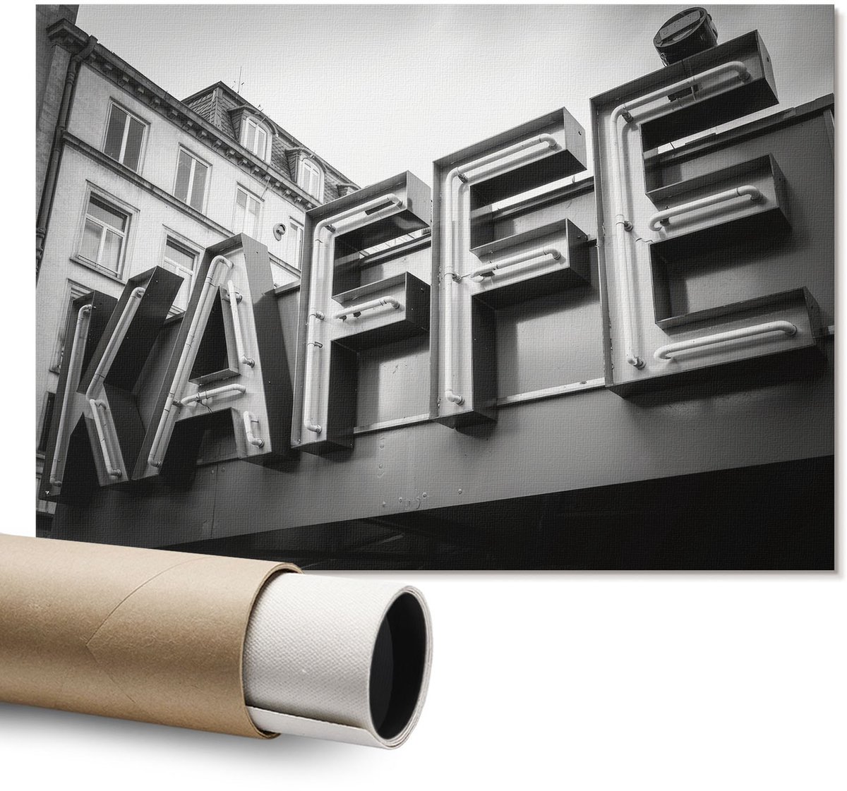 Coloray Polycanvas Wandposter – Stads Neon, Zwart-Wit – A1 – Oranje Patroon – Rechthoek – Canvas Wandposter – Kantoor – Klassiek