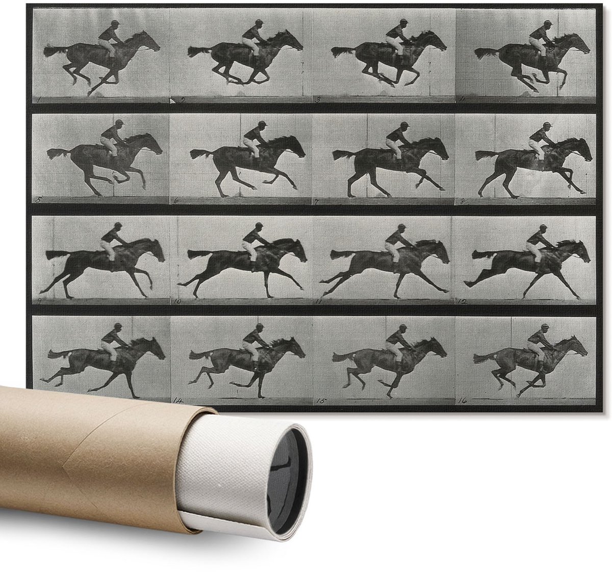 Coloray Polycanvas Wandposter – Galopperend Paard, Zwart – A1 – Zwart-Wit Wandposter – Rechthoek – Decoratieve Wandposter – Woonkamer – Modern