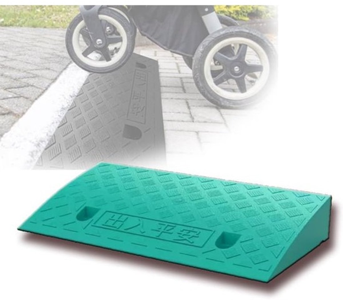 Oprijplaat - Stoeprand helling - Drempels overbruggen - Duurzaam rubber materiaal - 50x27x7cm - Groen