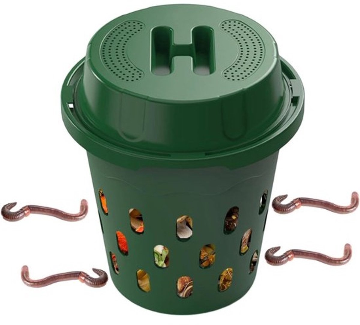 Wormencomposter - Wormenbak Compostbak - Tuinafval Verwerken - Ondergrondse Ventilatie - 24x24x27.4 cm - Beige Groen