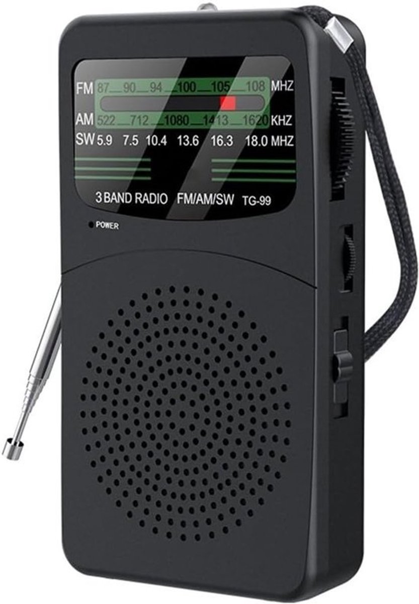 Draagbare Radio - AM FM SW - Buiten Luisteren - Krachtige 3W Speaker - Compact Formaat - Zwart