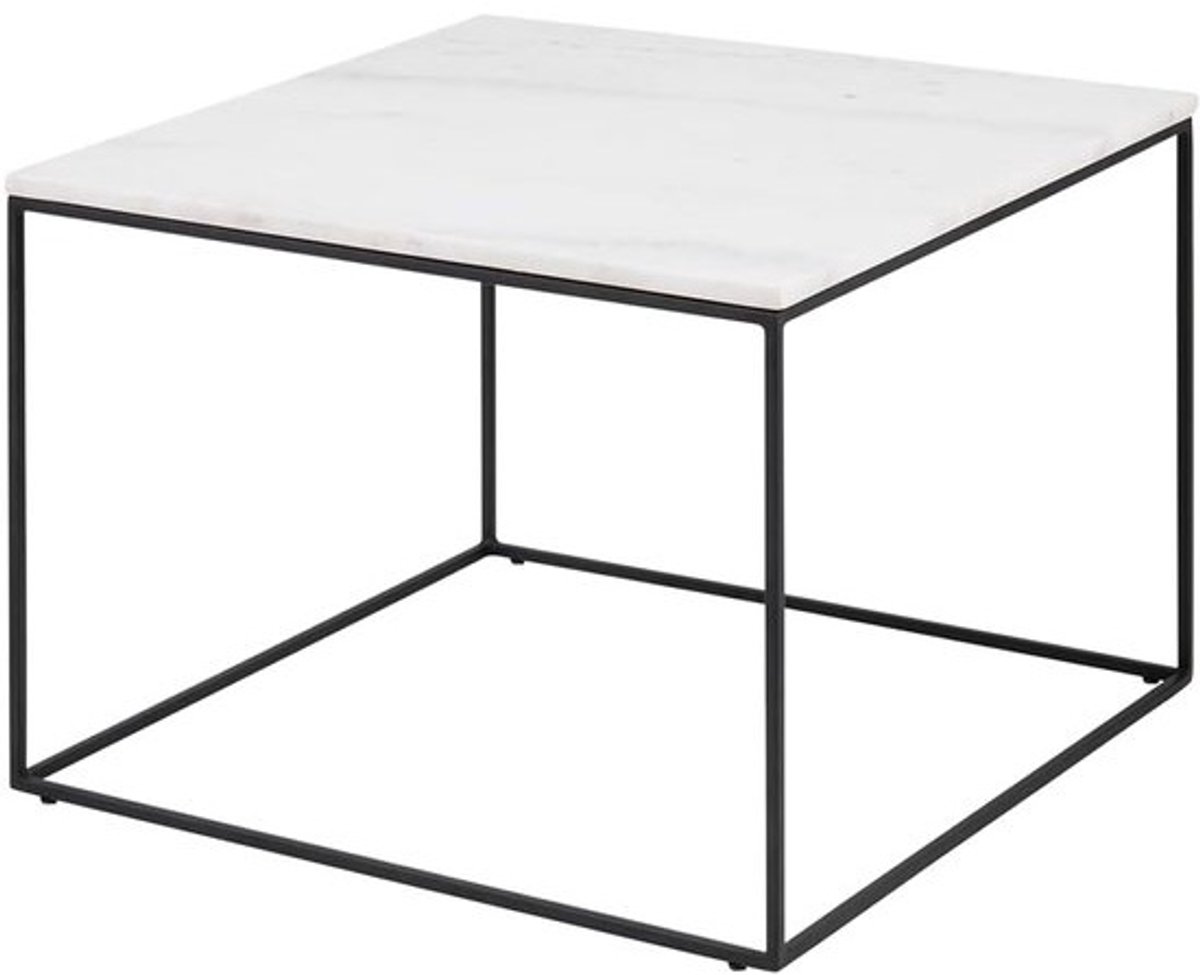 Marmeren Salontafel - Bladtafel - Woonkamer Meubel - Stevig Metalen Onderstel - 60 x 60 x 45 cm - Wit Zwart