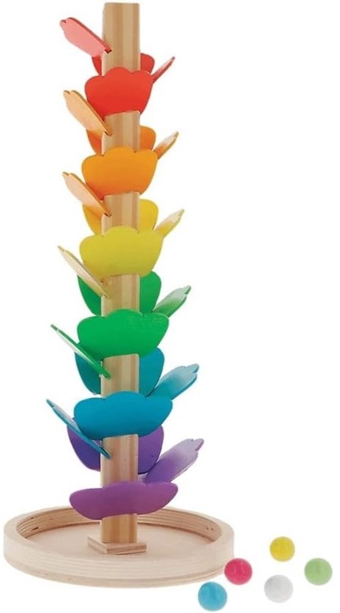 Houten Knikkerbaan - Regenboog Speelgoed - Educatief Spel - Natuurlijk Hout Materiaal - 16.4 x 16.4 x 37.8 cm - Multicolor