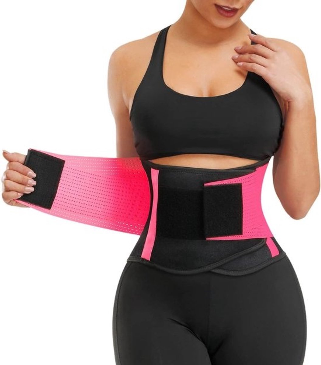 Taille Trainer Vrouwen - Taille Cincher Zweet Riem - Workout Fitness Buikcontrole - Dubbele Magische Tape - Maat L - Roze