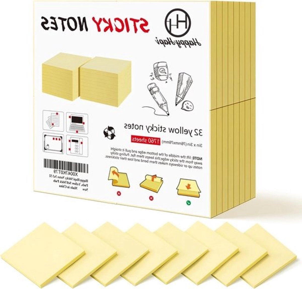 Plaknotities Zelfklevend - Kleverige Notities - Notities Maken - Verbeterde Premium Lijm - 3 x 3 Inch - Geel