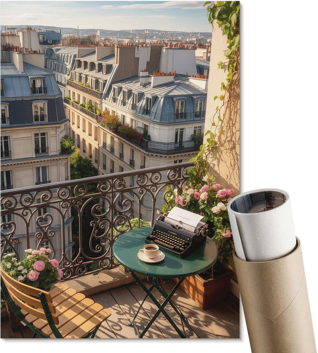 Coloray Polycanvas Wandposter - Stadsbalkon, Fotografie - A4 - Beige Patroon - Rechthoek - Muurkunst - Woonkamer, Slaapkamer, Kantoor - Klassiek