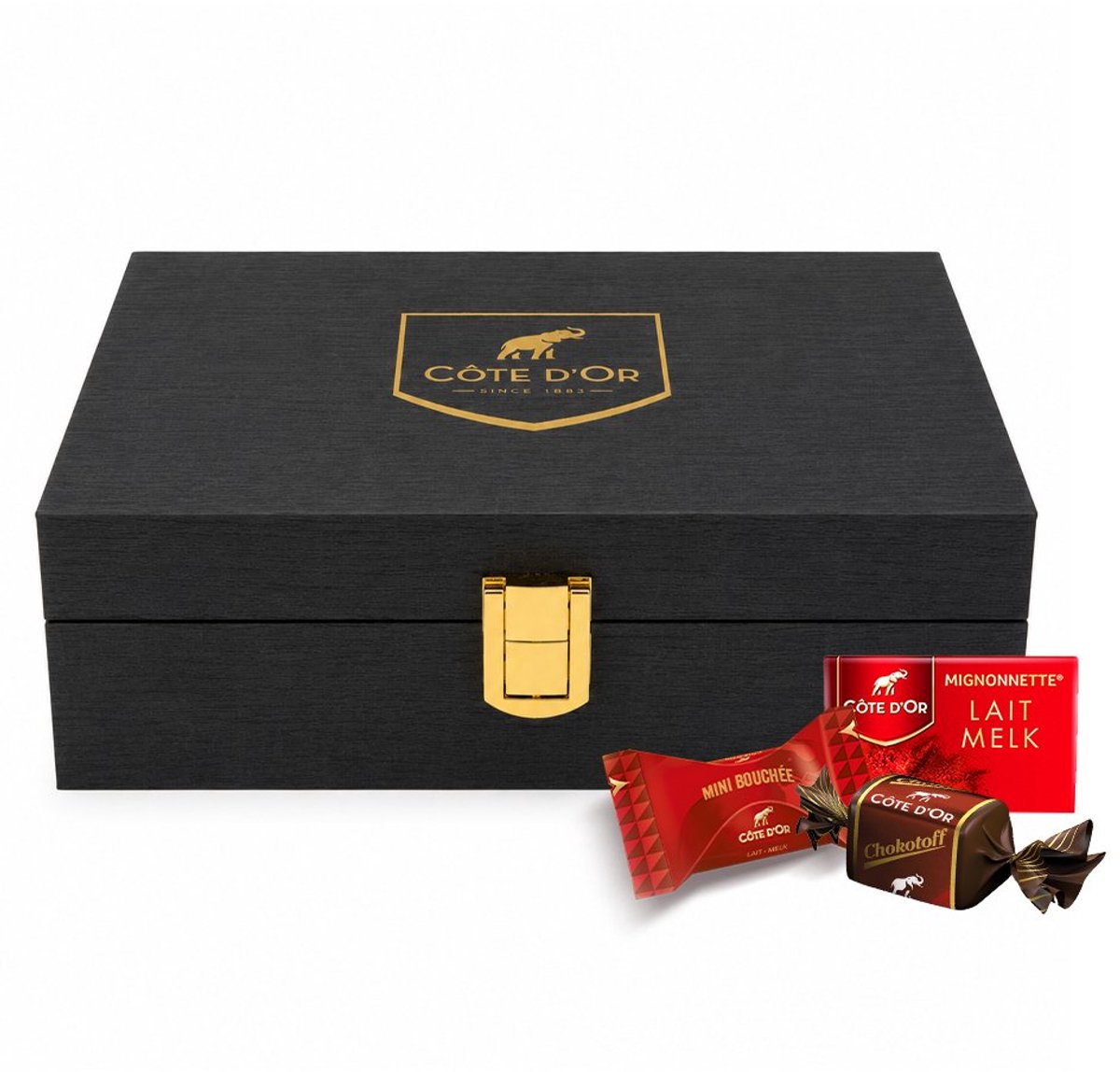 The Best of Côte d'Or 360g - luxe houten geschenkkist - mix van Belgische chocolade - chocoladecadeau