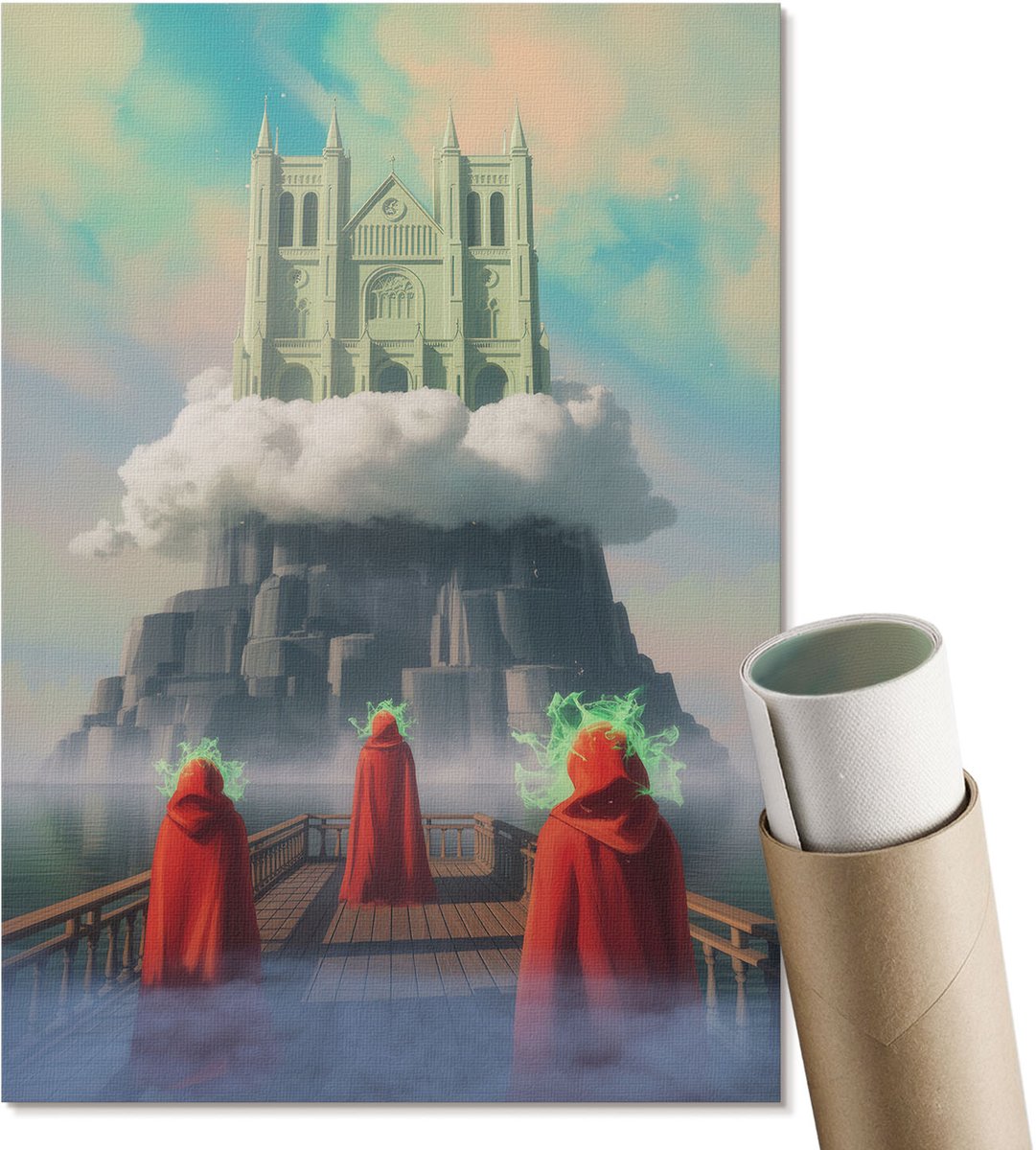 Coloray Canvas Poster Polycanvas - Magisch Kasteel, Illustratie - A4 - Blauw Decoratie - Rechthoek - Kunstposter - Woonkamer, Slaapkamer, Kantoor - Expressief
