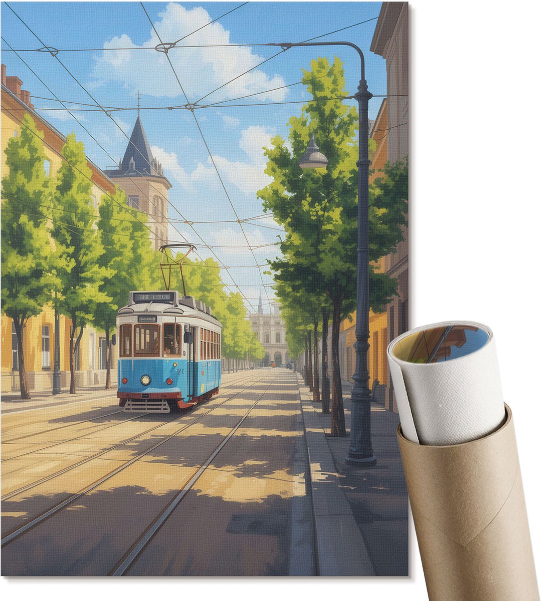 Coloray Polycanvas Wandposter - Stadslandschap, Illustratie - A4 - Groen Decoratie - Rechthoek - Interieurdecoratie - Woonkamer, Slaapkamer, Kantoor - Klassiek