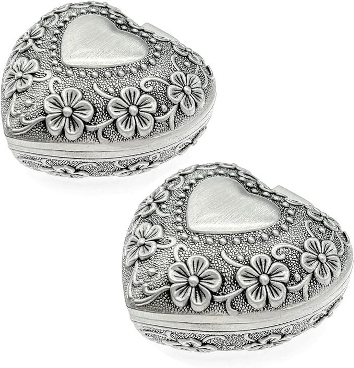 PolkaHome 2x Hartvormige Sieraden Doosje - Vintage Metalen Ringdoos met Fluwelen Voering