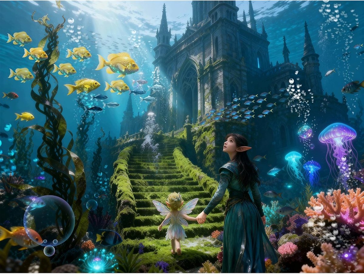 1000-delige Puzzel: Onderwater Kasteel Magische Elf 70x51cm