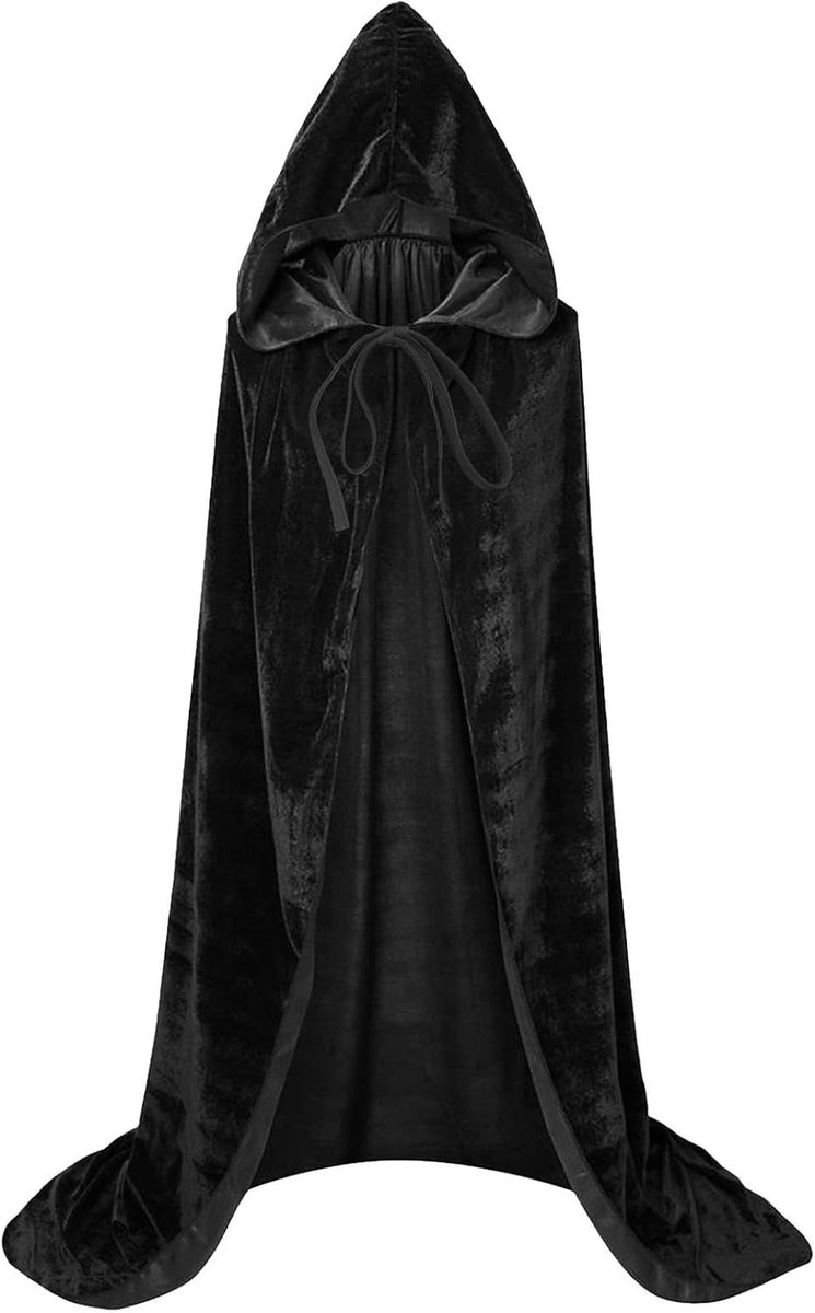 Halloween Cape Zwart 150 cm met Kap voor Unisex Heks Kostuum, Vampier Outfit en Carnavalskleding