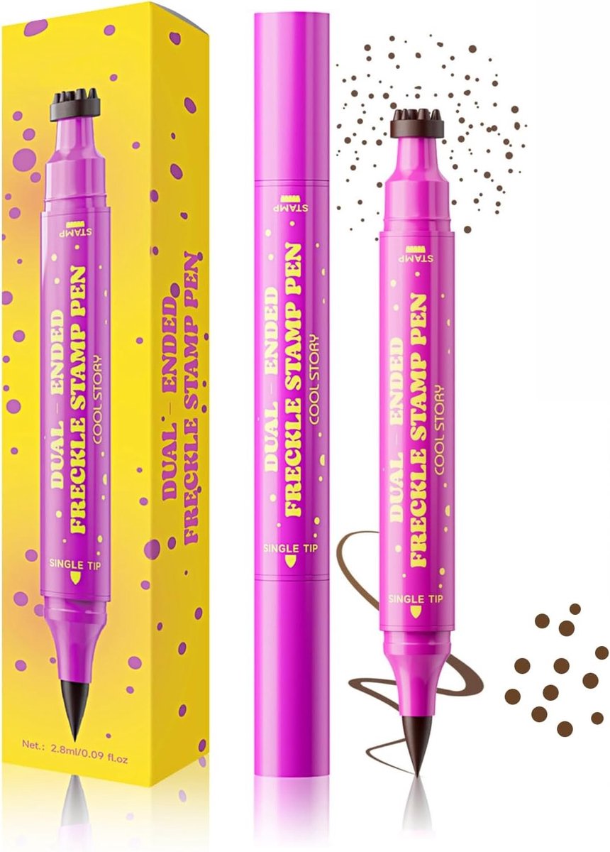 2-in-1 Freckles Pen met Innovatieve Freckle Stamp voor Natuurlijke Make-up, Waterdicht en Duurzaam voor Neppuntjes in Caramel Kleur