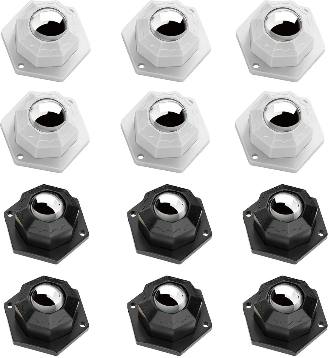 Set van 12 Zelfklevende Meubelwielen met 360° Beweging, Inclusief 24 Schroeven en Dubbelzijdige Tape voor Vloerschadebescherming en Gemakkelijk Verplaatsen van Meubels