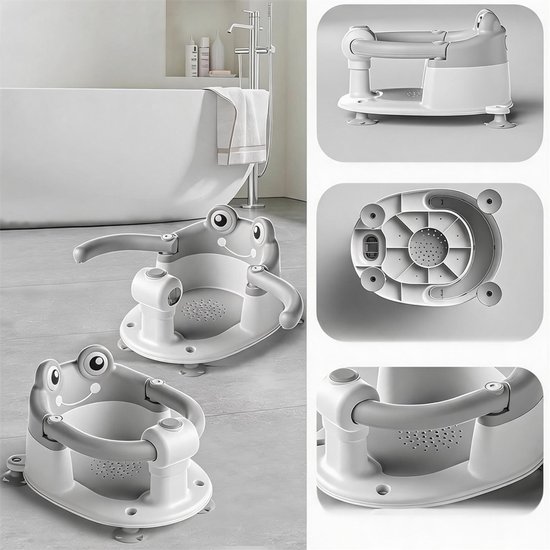 Baby Badzitje Opvouwbaar - Badstoel Baby Vanaf 6 Maanden - Zachte Zitting en Rugsteun - Openklapbare Beugel - Waterafvoer - Grijs/Wit — afbeelding 5