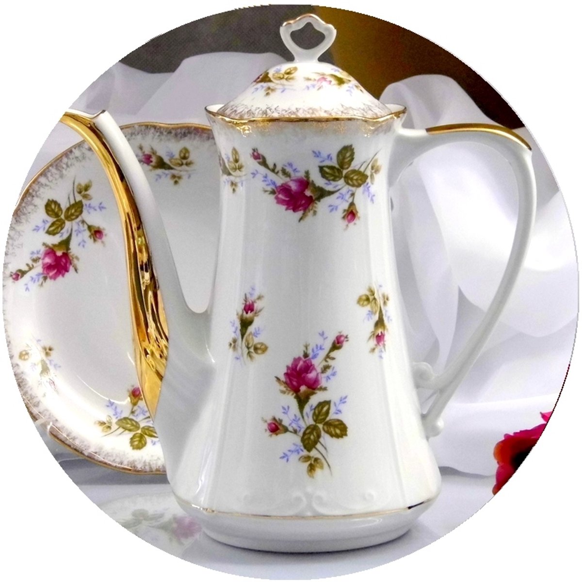 Kamellia Theepot 1.2L - Porselein, handgemerkt, goud
