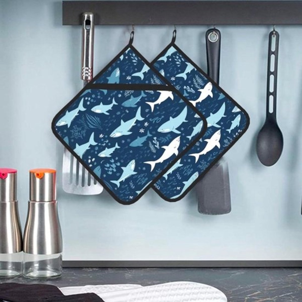 Pannenlappen met zak - Ovenwanten Onderzetter - Koken en bakken - Hittebestendig polyester - 20 x 20 cm - Zwart