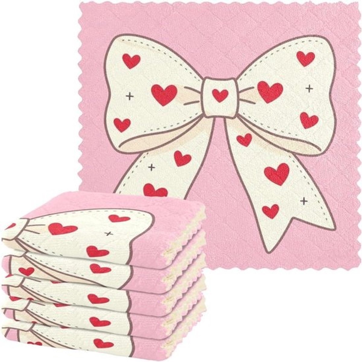Vaatdoeken Roze Hartjes - Theedoeken Keuken - Keuken Schoonmaken - Absorberend Sneldrogend - 6 stuks 28x28 cm - Roze