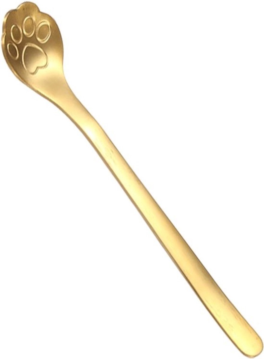 Menglepels met steel - Koffielepels dessert - Drankjes roeren - Kat klauw ontwerp - 15 cm - Goud